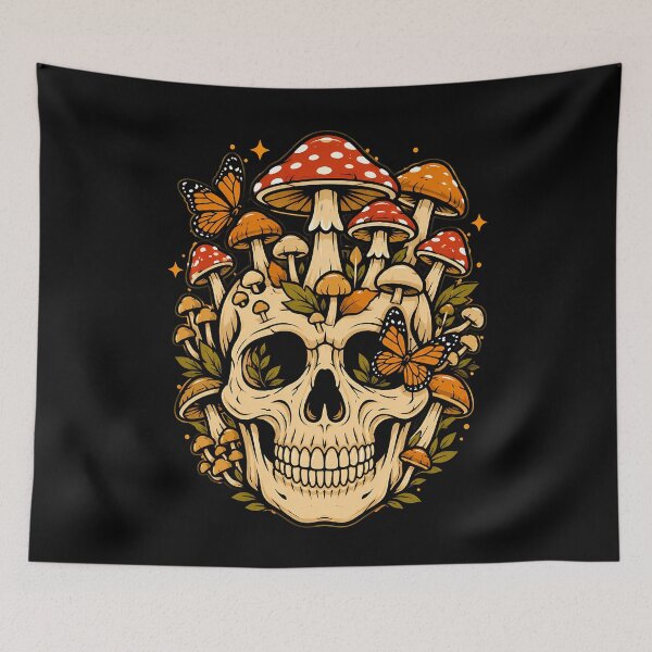 Item preview, Whimsical skull with mushrooms and butterflies design halloween designed and sold by rafaeltto.