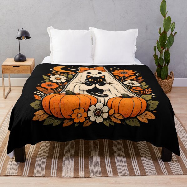 Item preview, Adorable ghost with black cat and pumpkins halloween designed and sold by rafaeltto.
