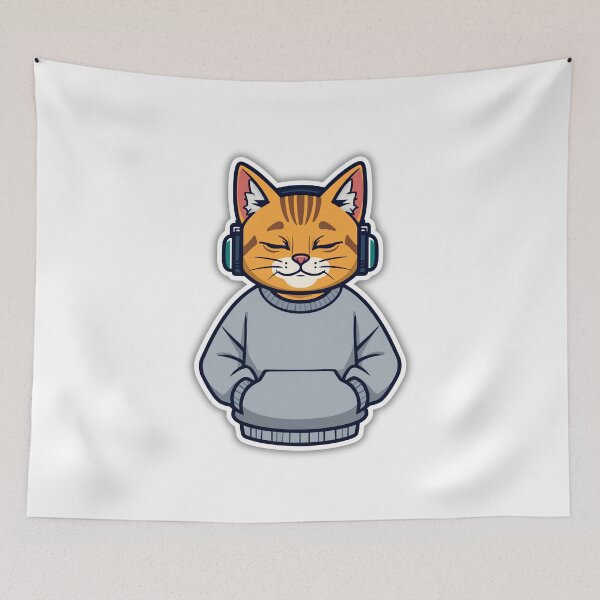 Item preview, Cute Chill Cat Wearing Headphones Cozy LoFi Sticker designed and sold by Kavya Art.