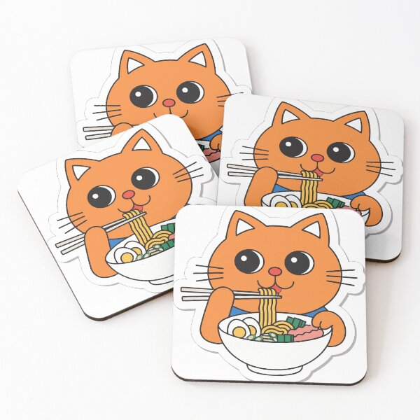 Item preview, Gato estilo kawaii comiendo fideos designed and sold by Smash247.