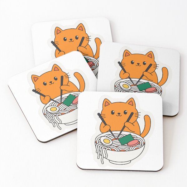 Item preview, Gato estilo kawaii comiendo fideos designed and sold by Smash247.