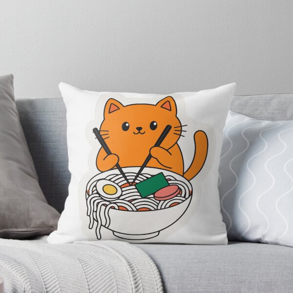 Item preview, Gato estilo kawaii comiendo fideos designed and sold by Smash247.