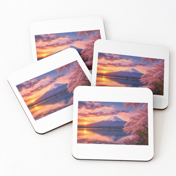 Item preview, Mount Fuji at Sunset with Cherry Blossoms | Japan Spring Landscape Art designed and sold by NihonKamonScape.