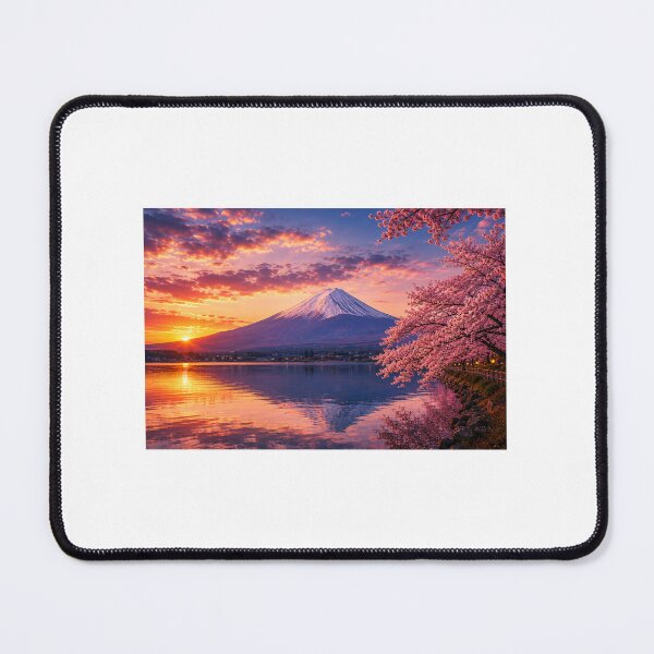 Item preview, Mount Fuji at Sunset with Cherry Blossoms | Japan Spring Landscape Art designed and sold by NihonKamonScape.