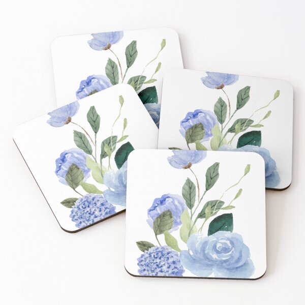 Item preview, blue watercolor floral bouquet designed and sold by introvertarts.
