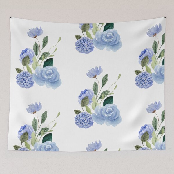 Item preview, blue watercolor floral bouquet designed and sold by introvertarts.