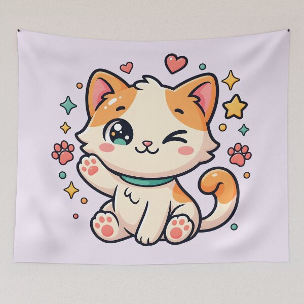Item preview, Cute Waving Cat Kawaii Pastel Kitten Illustration designed and sold by MCV-Designs.