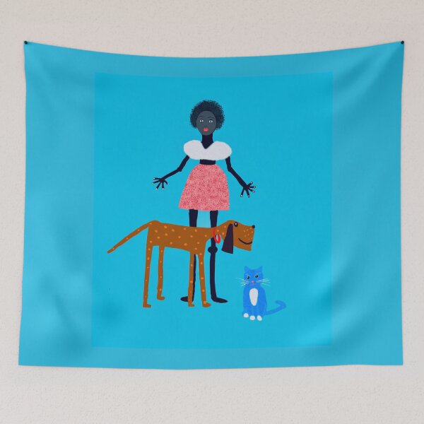 Item preview, Playful Girl with Dog and Cat designed and sold by Elaine M Hayward .