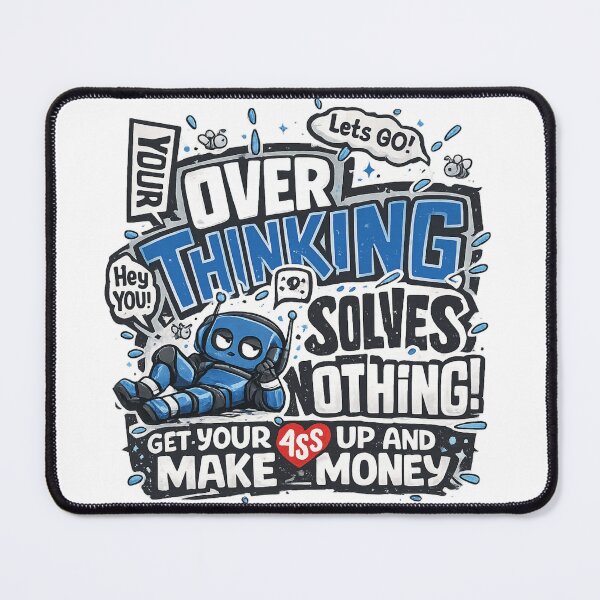 Item preview, Your Overthinking Solves Nothing Funny Entrepreneur Blue Robot Graphic designed and sold by DesignArtist.ia.