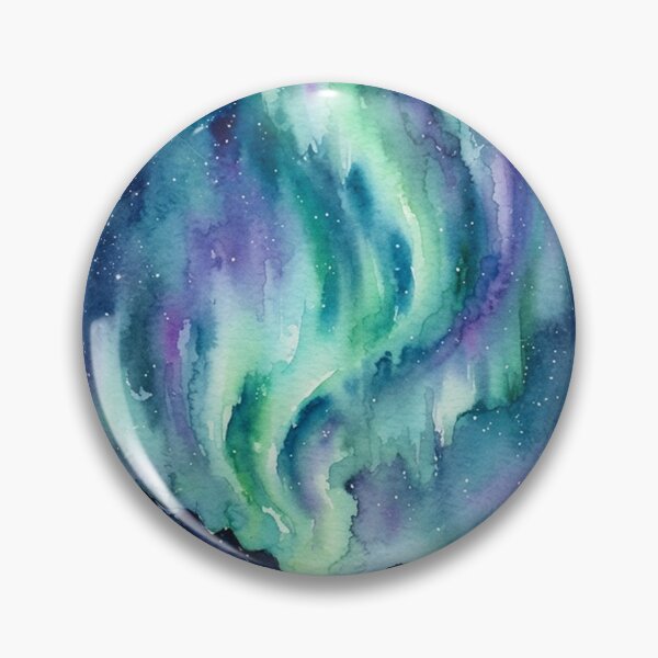 Item preview, Emerald Aurora Borealis Night Sky Watercolor Landscape designed and sold by GrabaHuk.