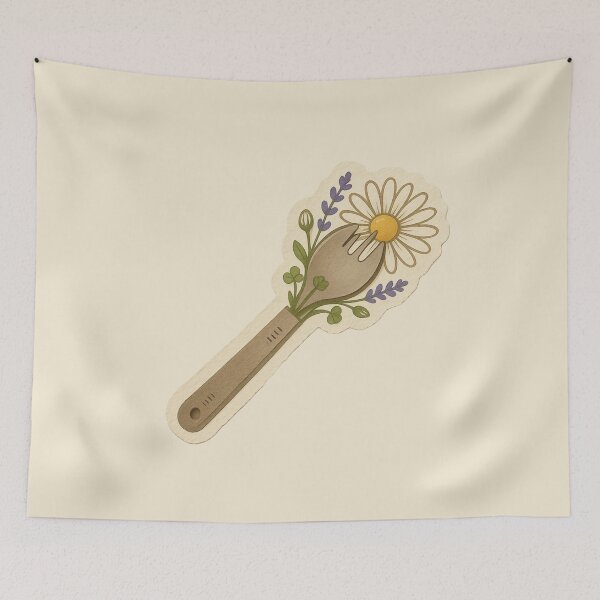 Item preview, Vintage Wooden Spork with Wildflowers Illustration designed and sold by ITCHAWAWAA.