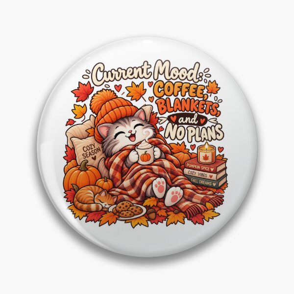 Item preview, Current Mood: Coffee, Blankets & No Plans – Cute Cozy Fall Cat designed and sold by Kiinaaa.