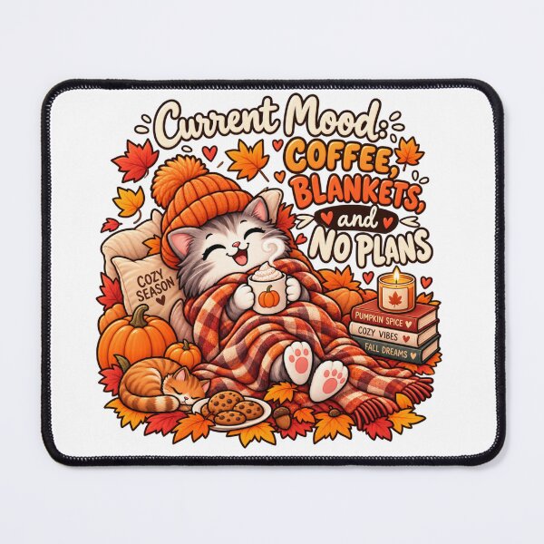 Item preview, Current Mood: Coffee, Blankets & No Plans – Cute Cozy Fall Cat designed and sold by Kiinaaa.