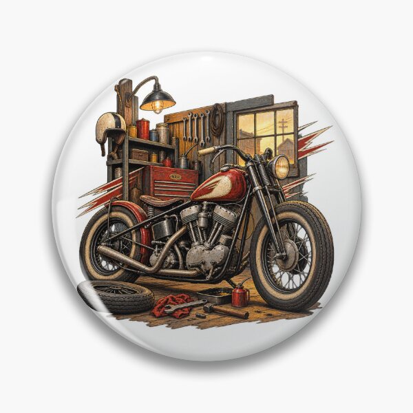 Artikelvorschau, Vintage Bobber Motorcycle Garage Workshop Art entworfen und verkauft von Normandy Road Heritage™ - Vintage Garage Art.