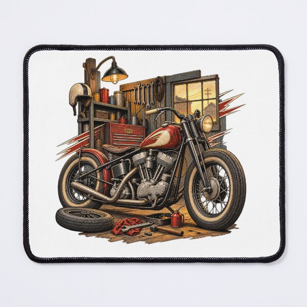 Item preview, Vintage Bobber Motorcycle Garage Workshop Art designed and sold by Normandy Road Heritage™ - Vintage Garage Art.