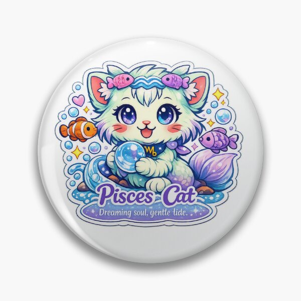 Item preview, Pisces Kawaii Cat sticker with soft blue lilac colours  designed and sold by wallartofmio.