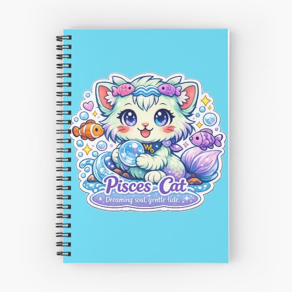 Item preview, Pisces Kawaii Cat sticker with soft blue lilac colours  designed and sold by wallartofmio.