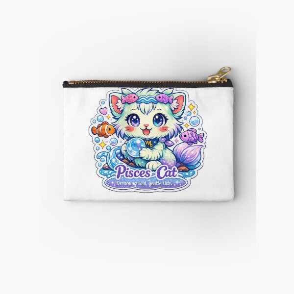 Item preview, Pisces Kawaii Cat sticker with soft blue lilac colours  designed and sold by wallartofmio.