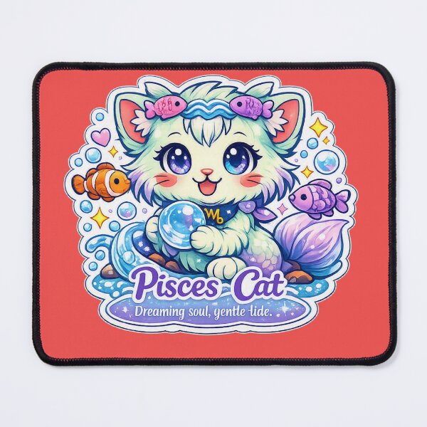 Item preview, Pisces Kawaii Cat sticker with soft blue lilac colours designed and sold by wallartofmio.