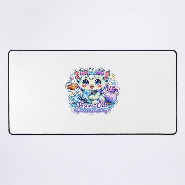 Item preview, Pisces Kawaii Cat sticker with soft blue lilac colours designed and sold by wallartofmio.