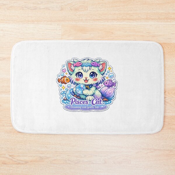 Item preview, Pisces Kawaii Cat sticker with soft blue lilac colours  designed and sold by wallartofmio.