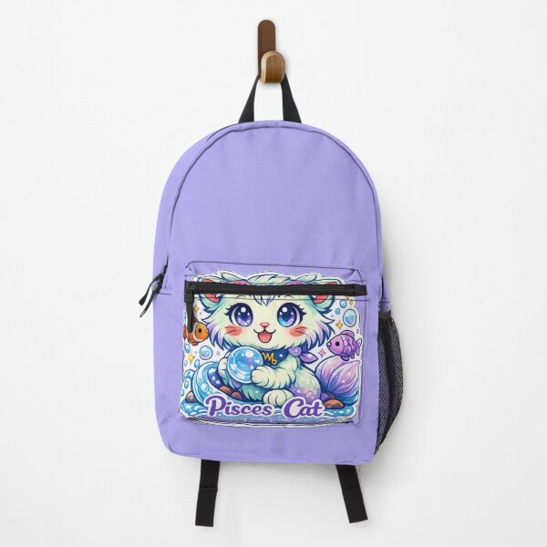 Item preview, Pisces Kawaii Cat sticker with soft blue lilac colours designed and sold by wallartofmio.