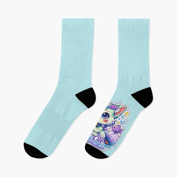 Item preview, Pisces Kawaii Cat sticker with soft blue lilac colours  designed and sold by wallartofmio.
