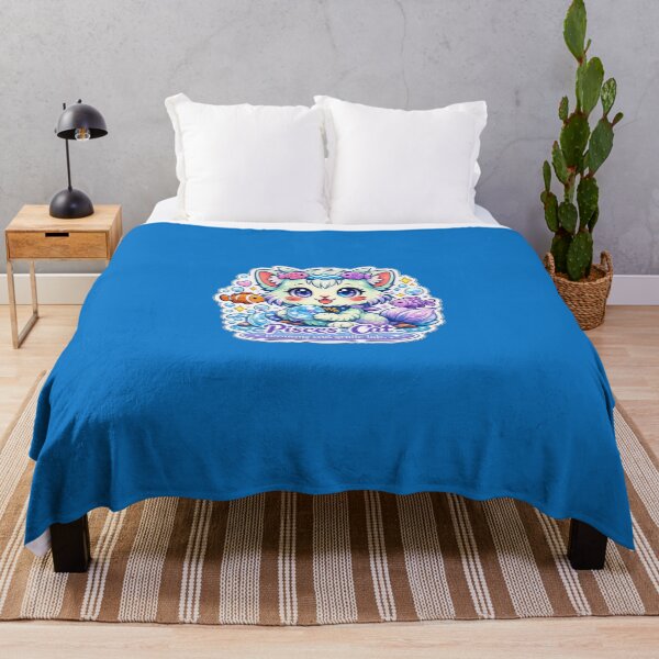 Item preview, Pisces Kawaii Cat sticker with soft blue lilac colours designed and sold by wallartofmio.