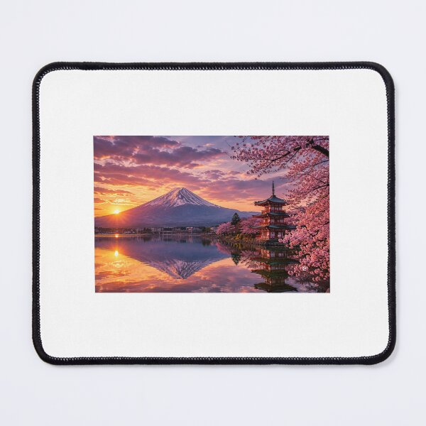 Item preview, Mount Fuji, Chureito Pagoda & Cherry Blossoms at Sunrise | Japan Landscape Art designed and sold by NihonKamonScape.