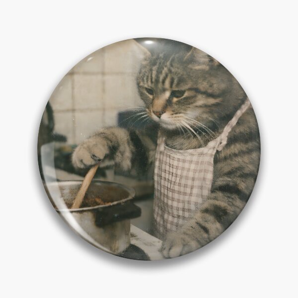 Item preview, Chef Cat Cooking Pasta Sauce Wall Art | Whimsical Feline Chef in a Cozy Café Kitchen | Retro Photography Aesthetic Vintage Print designed and sold by PaintedPixels01.