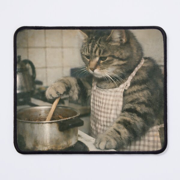 Item preview, Chef Cat Cooking Pasta Sauce Wall Art | Whimsical Feline Chef in a Cozy Café Kitchen | Retro Photography Aesthetic Vintage Print designed and sold by PaintedPixels01.