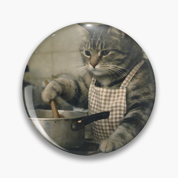 Item preview, Chef Cat Cooking Pasta Sauce Wall Art | Whimsical Feline Chef in a Cozy Café Kitchen | Retro Photography Aesthetic Vintage Print designed and sold by PaintedPixels01.