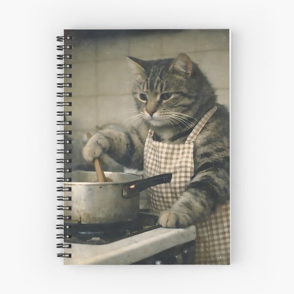 Item preview, Chef Cat Cooking Pasta Sauce Wall Art | Whimsical Feline Chef in a Cozy Café Kitchen | Retro Photography Aesthetic Vintage Print designed and sold by PaintedPixels01.