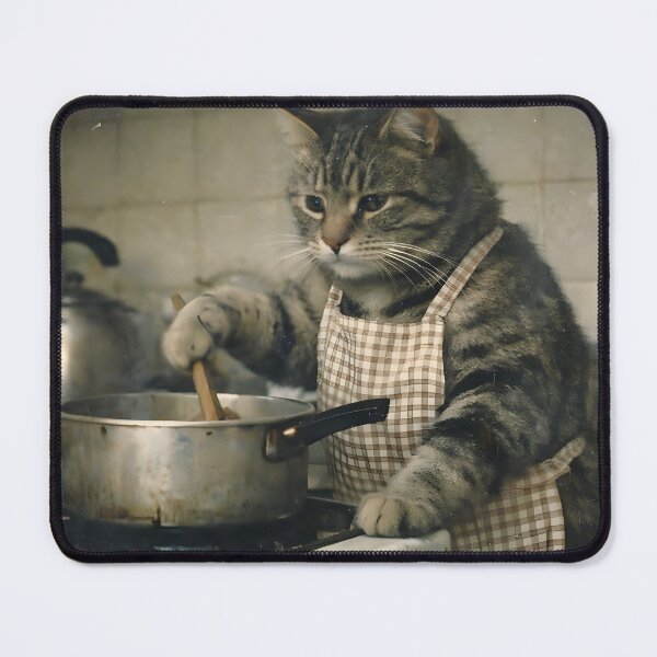 Item preview, Chef Cat Cooking Pasta Sauce Wall Art | Whimsical Feline Chef in a Cozy Café Kitchen | Retro Photography Aesthetic Vintage Print designed and sold by PaintedPixels01.