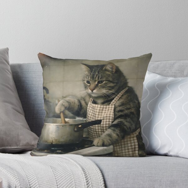 Item preview, Chef Cat Cooking Pasta Sauce Wall Art | Whimsical Feline Chef in a Cozy Café Kitchen | Retro Photography Aesthetic Vintage Print designed and sold by PaintedPixels01.
