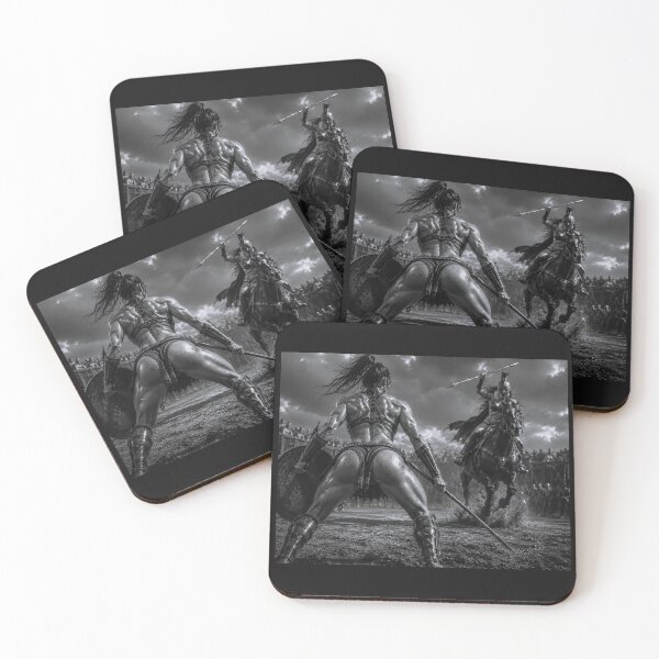Item preview, Spartan Spear Duel – Black & White Warrior Women Arena Art designed and sold by Ancient-Era.