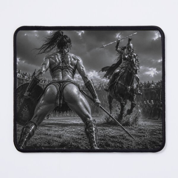 Item preview, Spartan Spear Duel – Black & White Warrior Women Arena Art designed and sold by Ancient-Era.