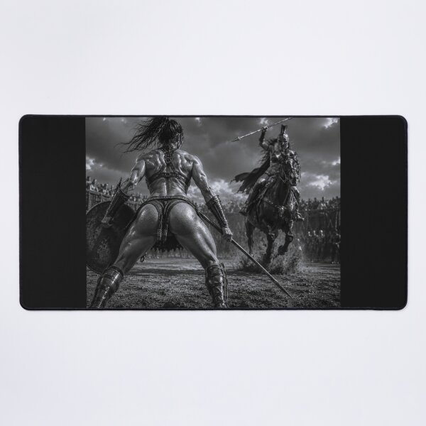 Item preview, Spartan Spear Duel – Black & White Warrior Women Arena Art designed and sold by Ancient-Era.