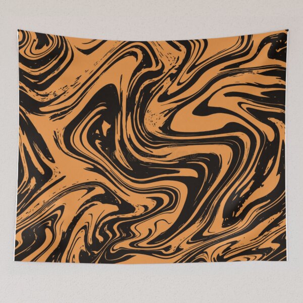 Item preview, THE ABSTRACT Orange Black Wavwform Marble Swirl Pattern designed and sold by YOFANTZ!.