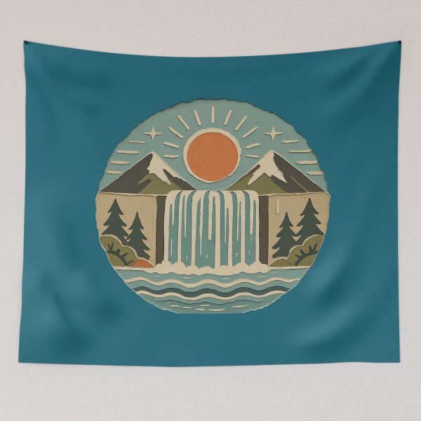 Item preview, Vintage Mountain Waterfall Landscape Paper Cut Art designed and sold by ITCHAWAWAA.