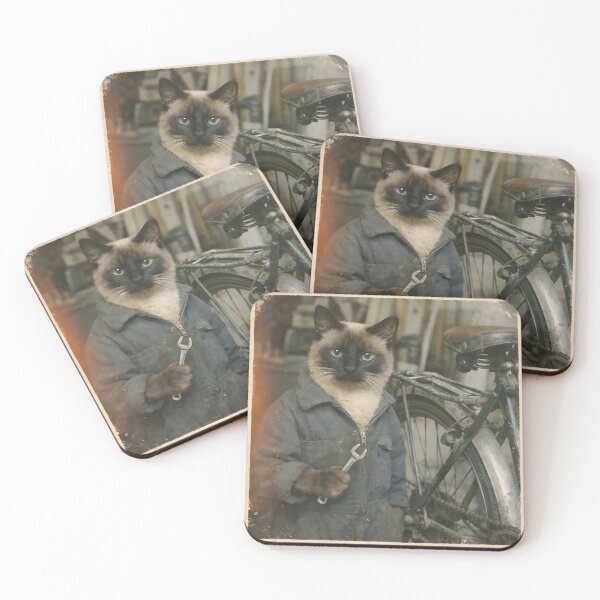 Item preview, Cat Cycle Mechanic Wall Art | Cool Feline Repairing a Vintage Bicycle | Retro Photography Aesthetic Nostalgic Vintage Print designed and sold by PaintedPixels01.