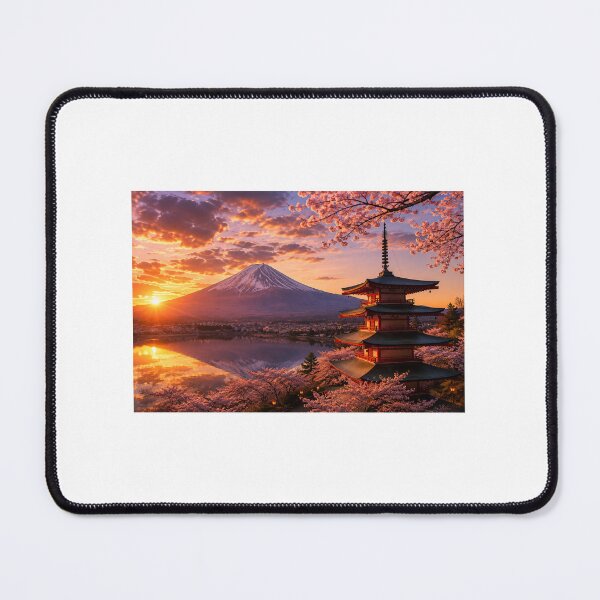Item preview, Mount Fuji, Chureito Pagoda & Cherry Blossoms at Sunset | Japan Landscape Art designed and sold by NihonKamonScape.