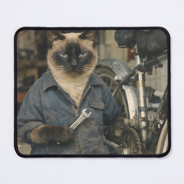 Item preview, Cat Cycle Mechanic Wall Art | Cool Feline Repairing a Vintage Bicycle | Retro Photography Aesthetic Nostalgic Vintage Print designed and sold by PaintedPixels01.
