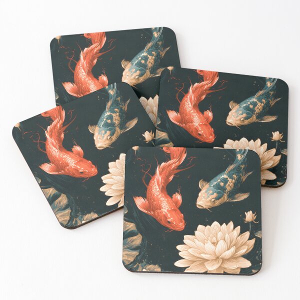 Item preview, Japanese Koi Carps Lotus Ukiyoe Zen Pond Art designed and sold by GrinGalore.
