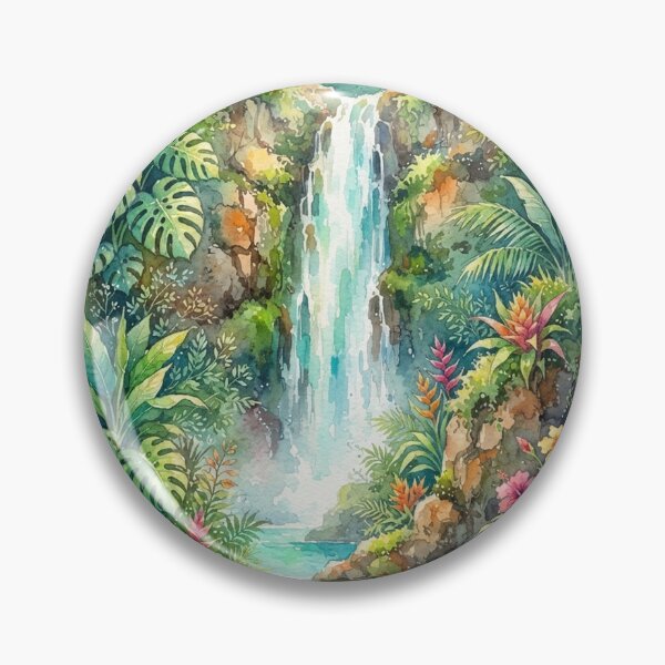 Item preview, Lush Jungle Oasis Watercolor Painting with Exotic Flowers designed and sold by GrabaHuk.