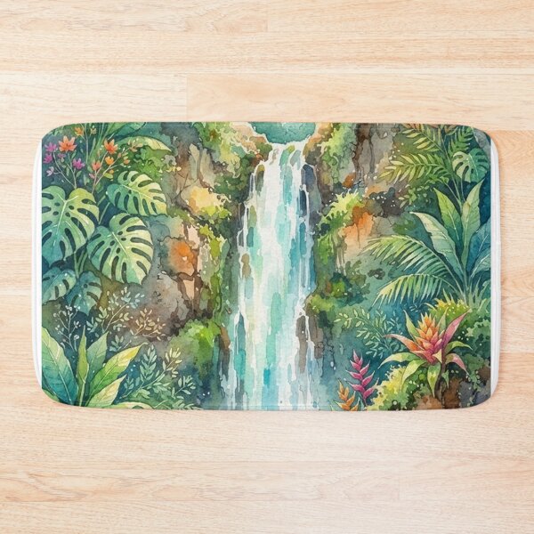 Item preview, Lush Jungle Oasis Watercolor Painting with Exotic Flowers designed and sold by GrabaHuk.