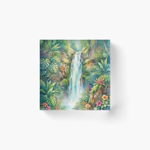 Item preview, Lush Jungle Oasis Watercolor Painting with Exotic Flowers designed and sold by GrabaHuk.
