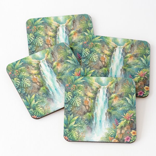 Item preview, Lush Jungle Oasis Watercolor Painting with Exotic Flowers designed and sold by GrabaHuk.