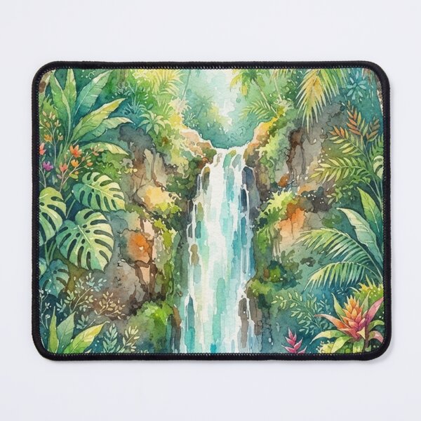 Item preview, Lush Jungle Oasis Watercolor Painting with Exotic Flowers designed and sold by GrabaHuk.