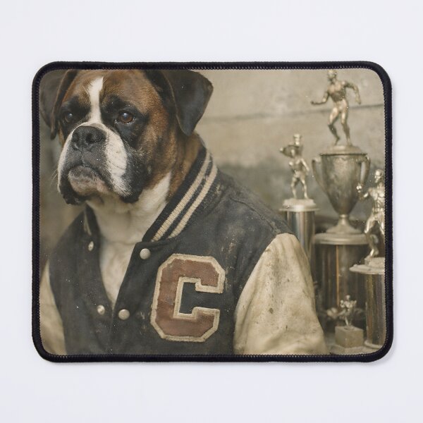 Item preview, Old Bulldog Athlete Wall Art | Proud Vintage Canine Champion Posing with Trophies | Retro Photography Aesthetic Nostalgic Sports Print designed and sold by PaintedPixels01.